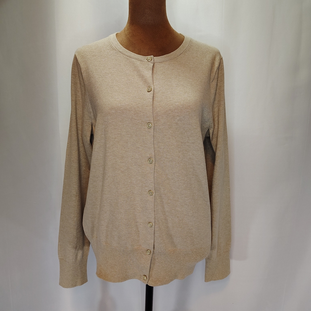 Lands' End Beige Button-Up Cardigan